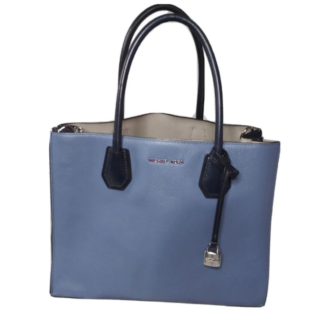 Michael Kors Mercer Pebbled Leather Tote Handbag  Blue Black Retail $265